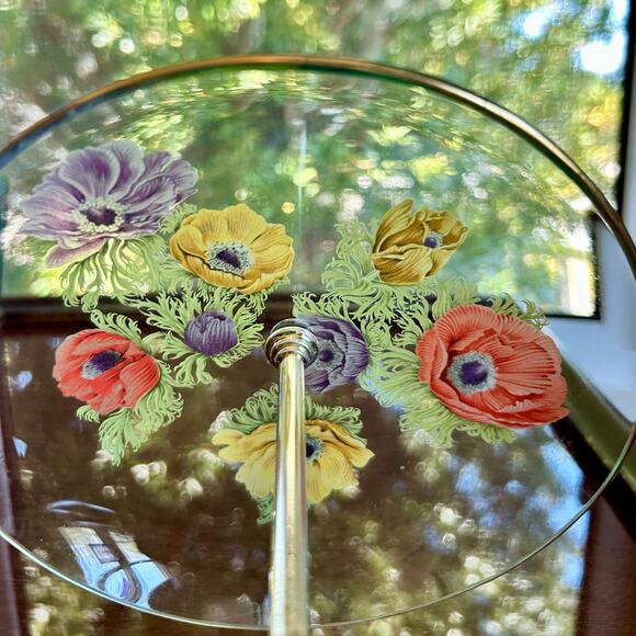 Vintage Chance Glass Anemone Flowers Pattern Small Tidbit Tray / Trinket Dish - Picture 9 of 14